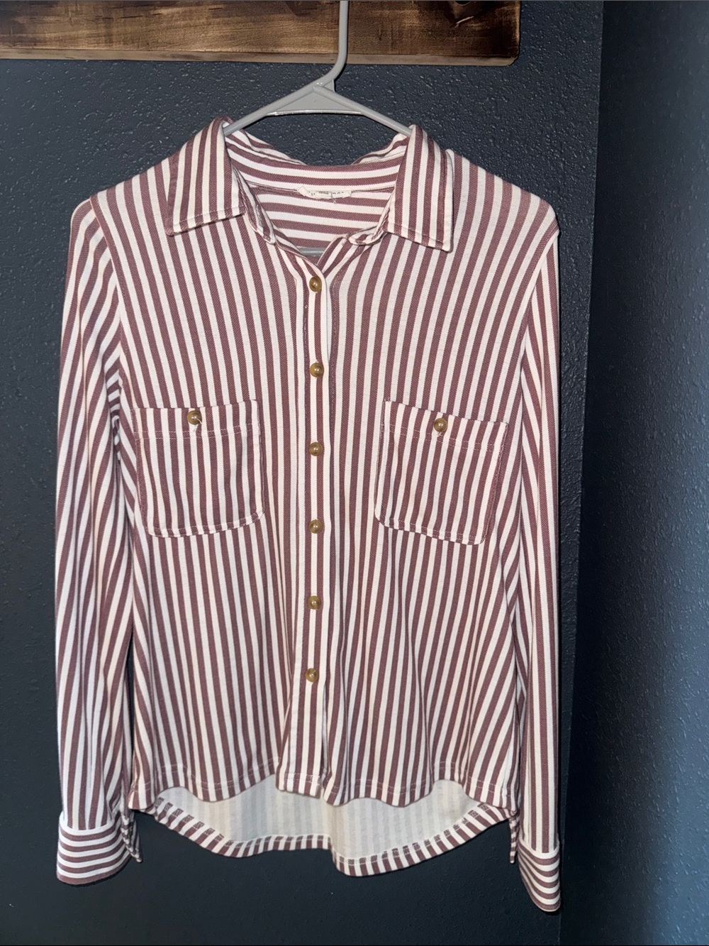 Blu Pepper Striped Button-Down Shirt in Mauve and White